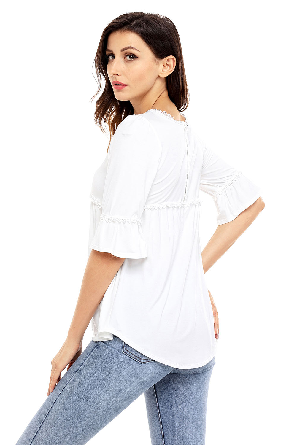BY250232-1 White Babydoll Long Tunic Top